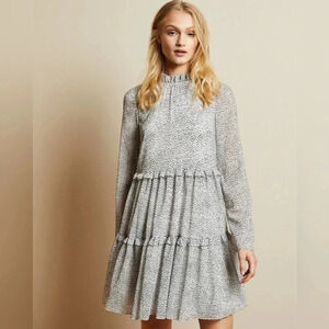 Ted Baker London Phenia Ruffle Boho Casual Feminine Mini Printed Dress Size 4